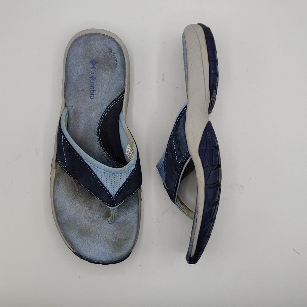 Columbia womens 5 Nassau Blue Flip Flop Leather Sandals slip on
